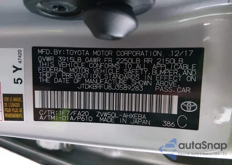 2018 Toyota Prius Two z USA, uszkodzony, nr VIN JTDKBRFU8J3589283